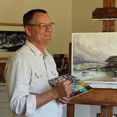 Robert Edward Amos RCA, artist, n.d.: From Victoria News, "Artist Robert Amos paints Victoria", Sept. 27, 2019