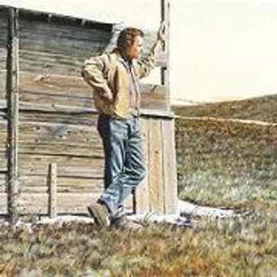 "Self Portrait by the Barn" by Leonard (Len) James Gibbs, artist, n.d.