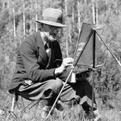 Artist A.M.D. Fairbairn doing watercolour sketches of totem poles at Kitwancool, ca. 1946: Photograph by Thomas William Stanner Parsons (1882-1960). Royal B.C. Museum and Archives (I-79583) via Kamloops Museum
