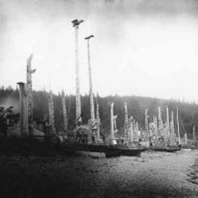 Skidegate Village, 1879, photograph by Oregon Columbus (O.C.) Hastings (1846-1912): Simon Fraser University Library - George and Joanne MacDonald Northwest Coast Collection