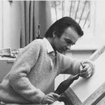 Artist James Fenwick Lansdowne RCA, OC, OBC, in his studio, studying a skin, 1970: Photograph by Witney