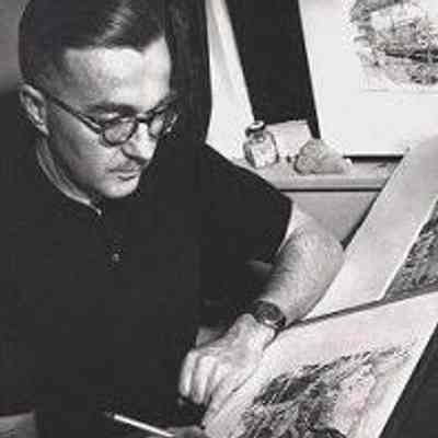 Edward Goodall, artist, in his studio, 1957: From "The Goodall Family of Artists". See Web Links