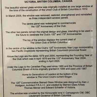 Accompanying text re The Union Club's 125th Anniversary Commemorative Stained Glass