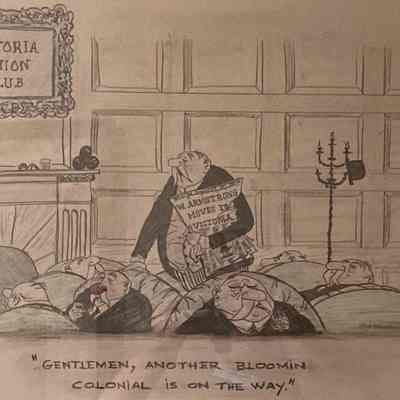 Gentlemen, another bloomin’ colonial. Cartoon