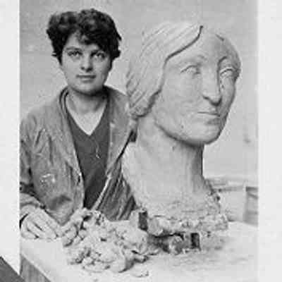 Edythe Hembroff and her first sculpture at the California School of Fine Arts, 1927: Royal B.C. Museum and Archives (I-66588 )