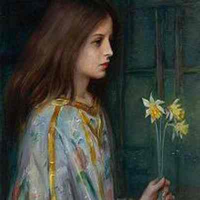 Young Girl Holding Daffodils, pre-1894. Oil painting by Laura Adeline Muntz Lyall RCA (1860-1930): From Bonhams 3 Auction 2011, Private Estate Toronto
