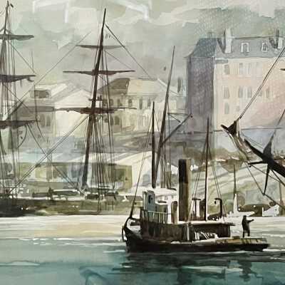 Mural Sketch - Inner Harbour, Victoria [B.C.], n.d. Watercolour on paper by Harry Heine, RSMA (1928-2004)