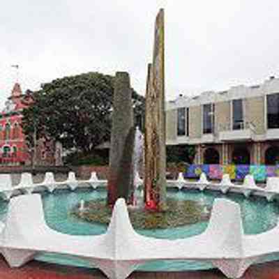 Centennial Square Fountain, Victoria, B.C., n.d. with mosaic monolith totems created by John Craig Seaton “Jack” Wilkinson, RCA: From DestinationGreaterVictoria.com