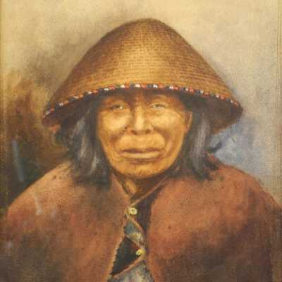 Coast Salish Woman Wearing a Hat, ca. 1900. Watercolour on paper by Margaret Catherine Maclure (1869-1938)