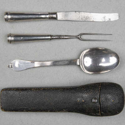 Knife, fork, and spoon, with case