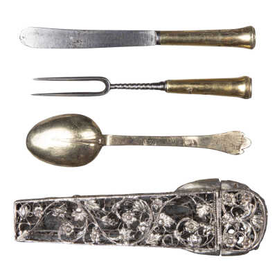 Knife, fork and spoon in case, travelling