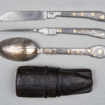 Knife, folding, fork and spoon in case
