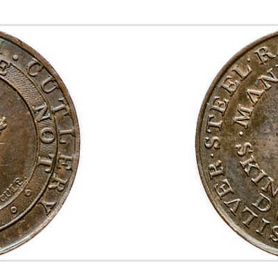 Trade token, copper, advertising Holmes’s Irish Cutlery
