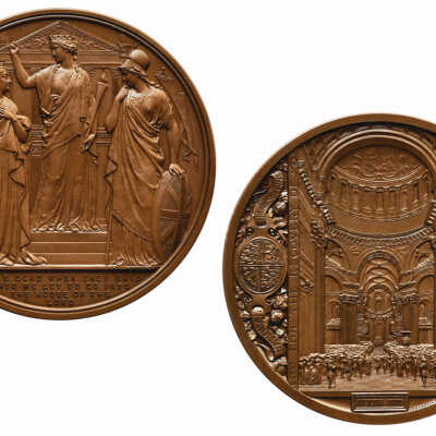City of London Series, bronze medal commemorating the recovery of HRH Prince of Wales. Interior scene of St. Paul’s Cathedral. Dated 27 Feb 1872