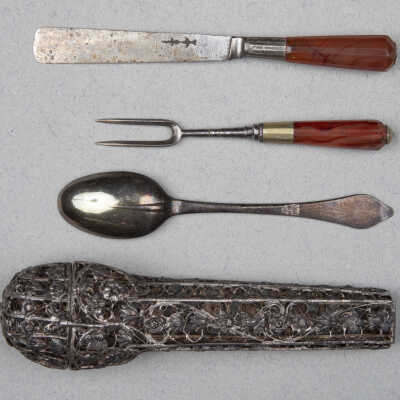 Knife, fork and spoon in case