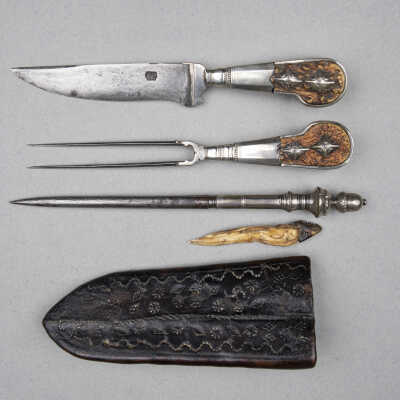 Knife, Fork, Steel, Skewer and Tooth-pick in Case