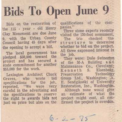Monument Restoration Bids To Open June 9