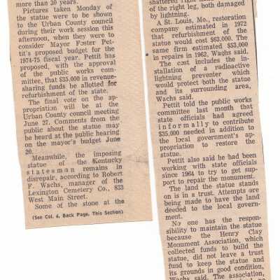Henry Clay Stautue May be Fixed