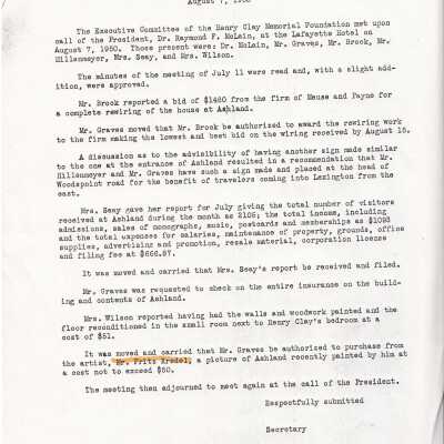 Minutes of the Executive committee of the Henry Clay Memorial Foundation"