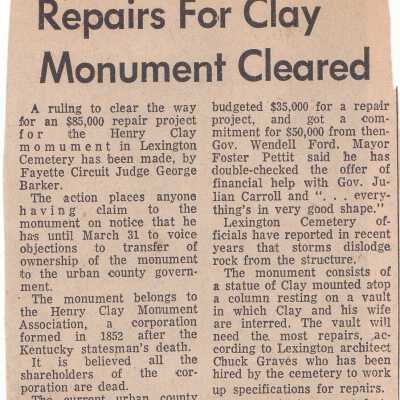 repairs for Clay Monument Cleared.