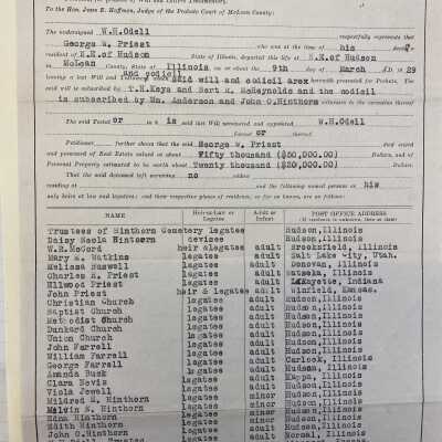 Petition of Probate on Will of George W. Priest