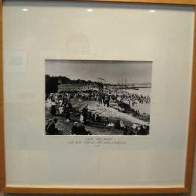 South Shore Beach with Yacht Club and Mill Stacks in Background 1920
