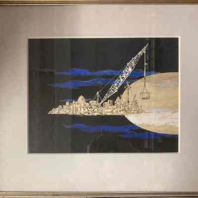 Cityscape/industrial scene with crane