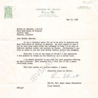 Letter from Reverend Monsignor Romeo Blanchette