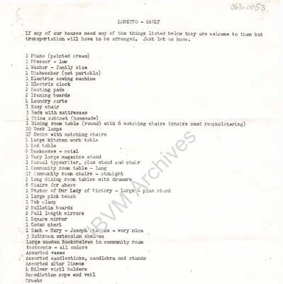 List of Loretto Convent Items