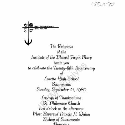 Loretto High School Anniversary Invitation