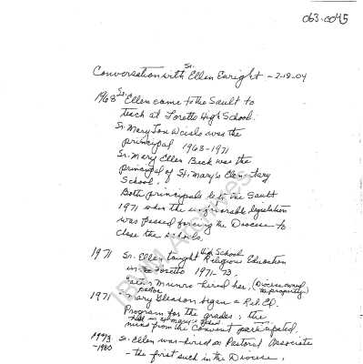 Notes from a Conversation with Sister Ellen Enright