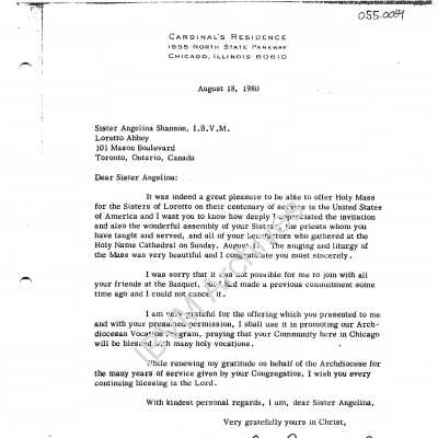 Letter from Archbishop John Cardinal Cody