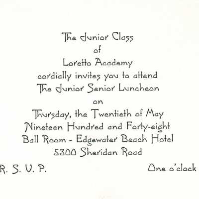 Loretto Academy Junior Senior Luncheon Invitation, 1948