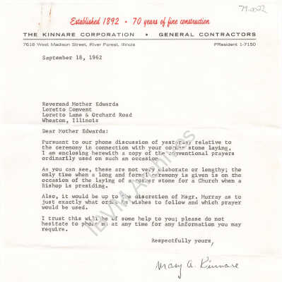Letter from The Kinnare Corporation
