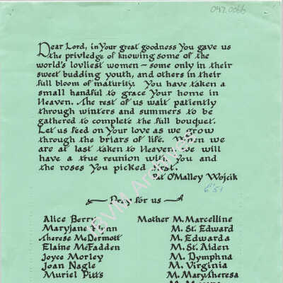 Loretto High School Reunion Prayer and Intentions