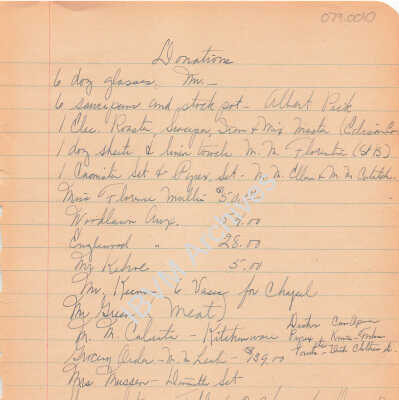 Donation List for the IBVM Convent