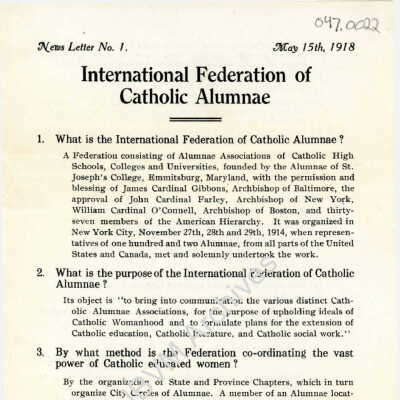 International Federation of Catholic Alumnae Newsletter No. 1