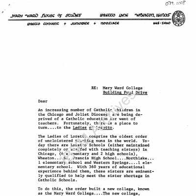 Mary Ward House of Studies Fundraising Letter