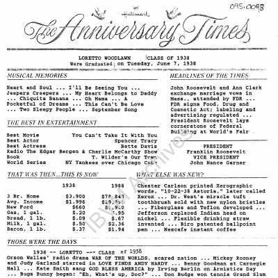 Loretto High School Woodlawn 50th Anniversary Reunion Newsletter