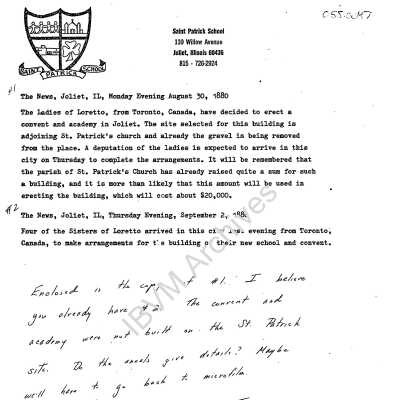 St. Patrick's School Letter