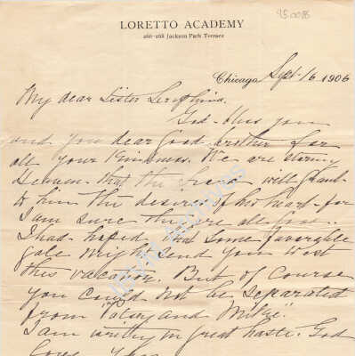Letter from Mother Seraphina Dwyer