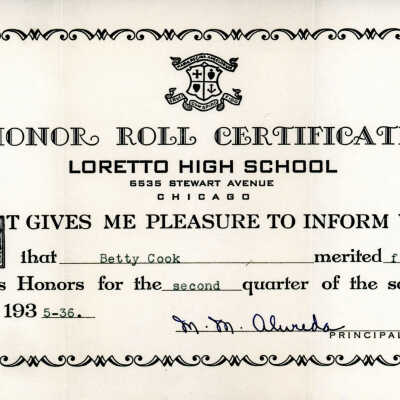 Loretto High School Honor Roll Certificate