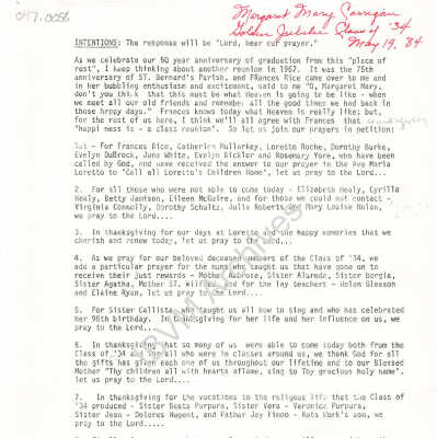 Loretto High School 50th Anniversary Reunion Intentions