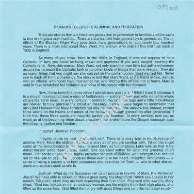 Remarks to Loretto Alumnae and Federation