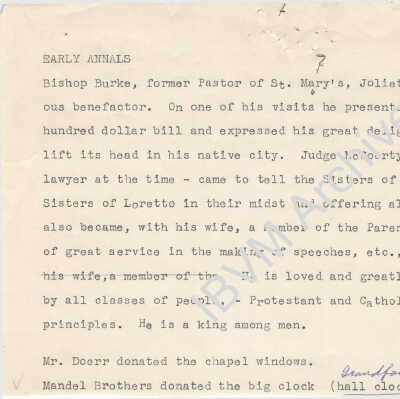 Early Annals of the IBVM in Joliet