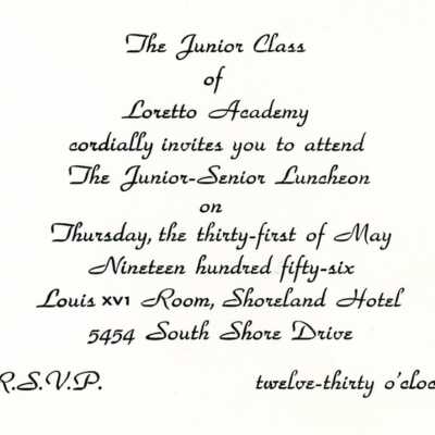 Loretto Academy Junior Senior Luncheon Invitation, 1956