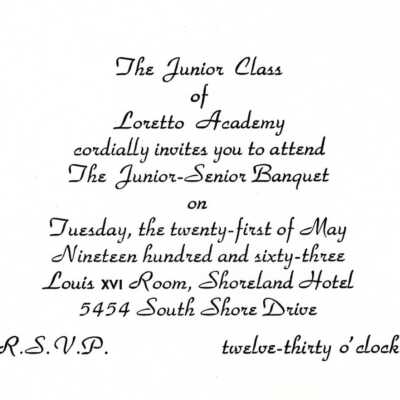 Loretto Academy Junior Senior Banquet Invitation, 1963