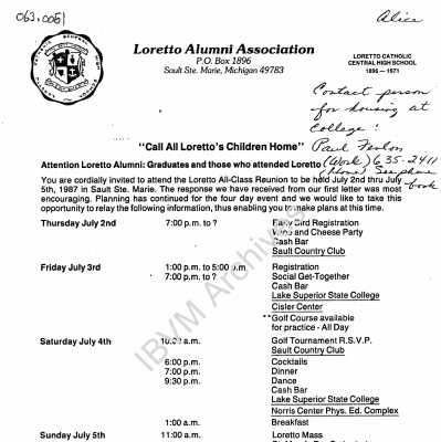 Loretto All-Class Reunion Invitation