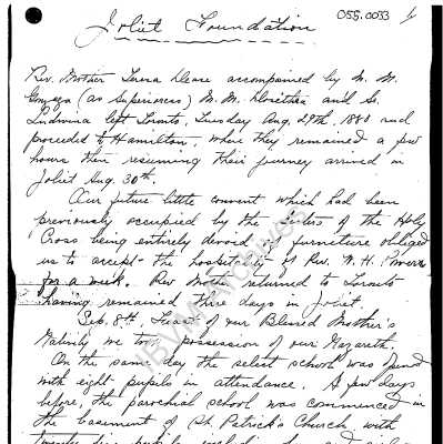 Early History of the IBVM Joliet Mission