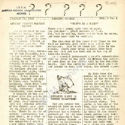 Loretto Spire Newsletter, Volume 1 No. 1, 1936